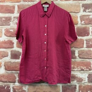 Talbots Top Women's 10 Pink 100% Irish Linen Button Front Short Sleeve Shirt